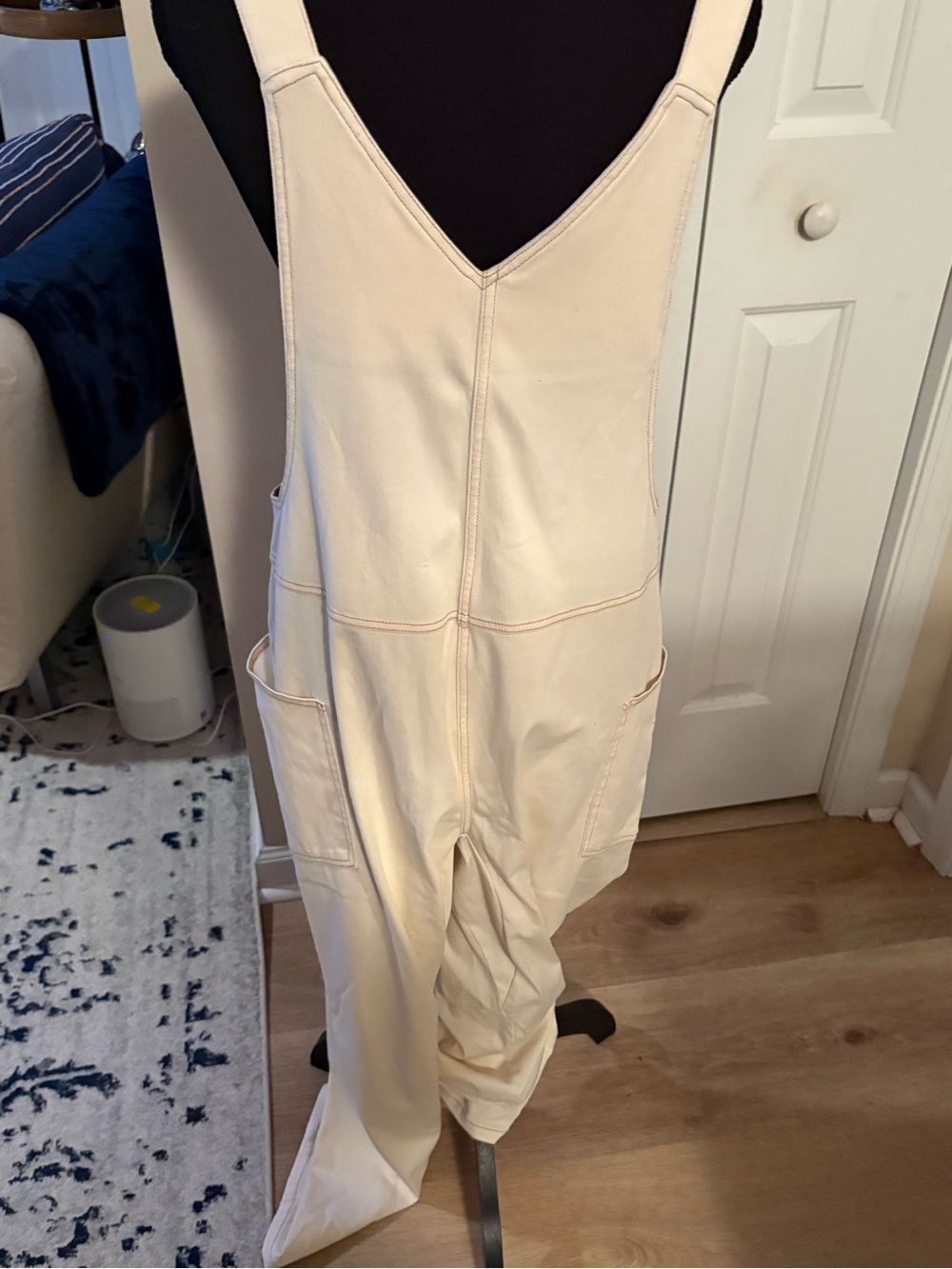 HALARA Cream Denim Utility Overalls